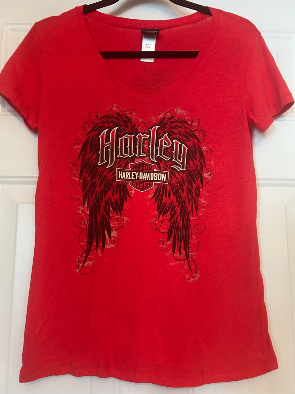 Harley-Davidson Cotton VNeck Tee S Red Wings Relaxed Biker Moto Biker Streetwear